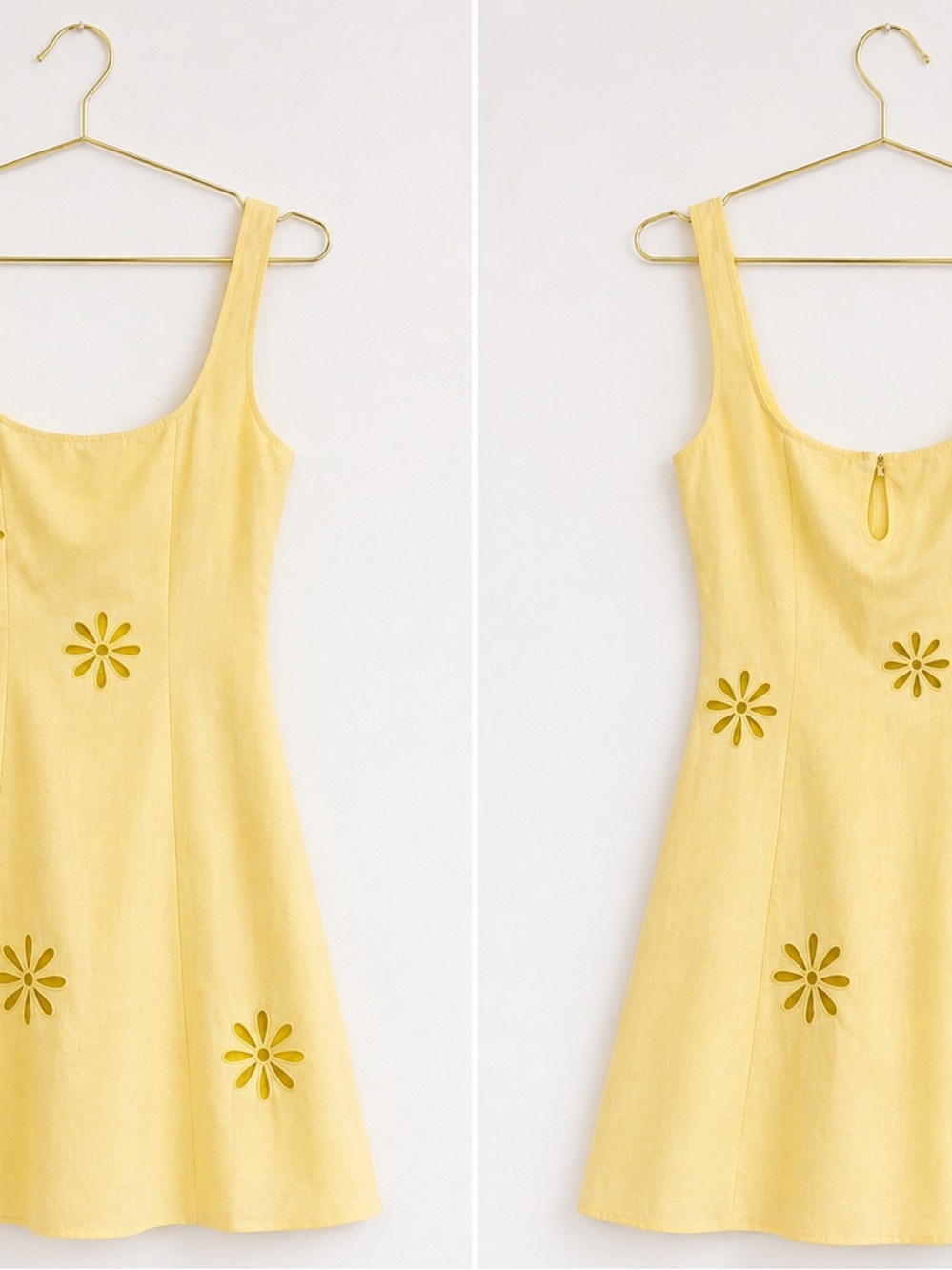 Yellow Floral Cutout A-Line Dress